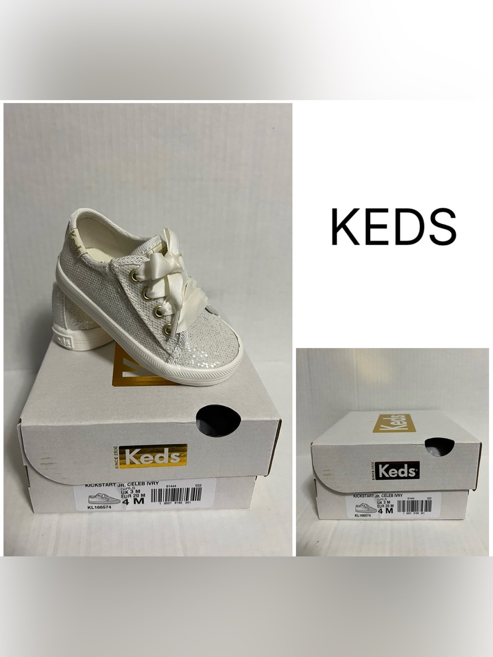 KEDS - INFANT GIRLS 4 - NWT - CREAM WHITE SPARKLE KICKSTART SHOES